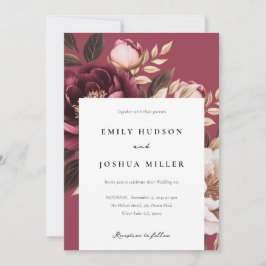 Elegante Burgundy Gold Floral Wedding Einladung
