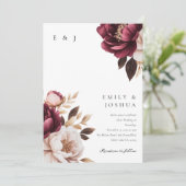 Elegante Burgundy Gold Floral Wedding Einladung (Stehend Vorderseite)