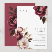 Elegante Burgundy Gold Floral Wedding Einladung (Vorne/Hinten)