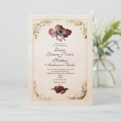 Elegante Burgundy Gold Floral Wedding Einladung (Stehend Vorderseite)