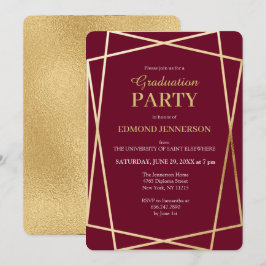 Elegante Burgundy Gold Geometric Graduation Party Einladung