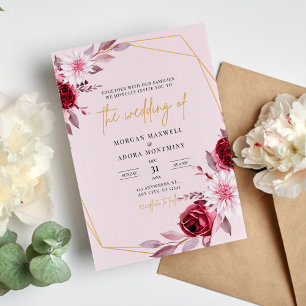 Elegante Burgundy Gold Geometric Wedding Einladung