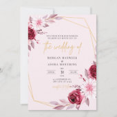 Elegante Burgundy Gold Geometric Wedding Einladung (Vorderseite)