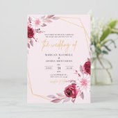 Elegante Burgundy Gold Geometric Wedding Einladung (Stehend Vorderseite)