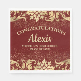 Elegante Burgundy Gold Glitzer Graduation Party Serviette
