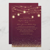 Elegante Burgundy Gold Glitzer String Light Weddin Einladung (Vorne/Hinten)