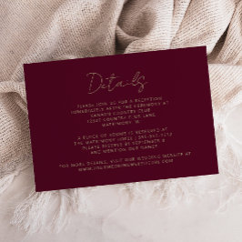 Elegante Burgundy Gold Handwriting Wedding Begleitkarte