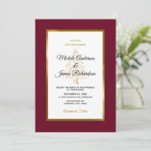 Elegante Burgundy Gold Holiday Winter Wedding Einladung (Stehend Vorderseite)