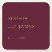 Elegante Burgundy Gold Minimalistisch Wedding Rechteckiger Pappuntersetzer (Vorderseite)
