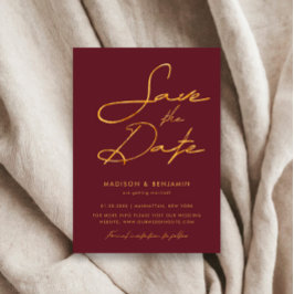 Elegante Burgundy Gold Moderne Typografie Hochzeit Save The Date