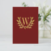 Elegante Burgundy Gold Monogram Wedding Dankeskarte (Stehend Vorderseite)