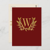 Elegante Burgundy Gold Monogram Wedding Postkarte (Vorne/Hinten)