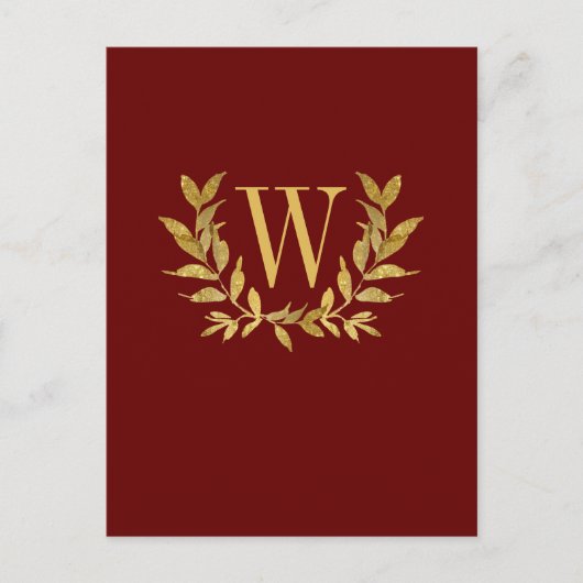 Elegante Burgundy Gold Monogram Wedding Postkarte (Vorderseite)
