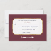 Elegante Burgundy Gold Music Mix Request Wedding RSVP Karte (Vorderseite)