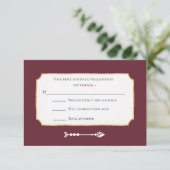 Elegante Burgundy Gold Music Mix Request Wedding RSVP Karte (Stehend Vorderseite)
