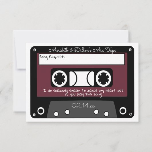 Elegante Burgundy Gold Music Mix Request Wedding RSVP Karte (Rückseite)