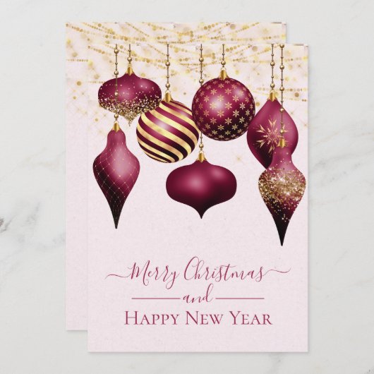 Elegante Burgundy Gold Ornaments Weihnachtskarte (Vorne/Hinten)