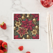 Elegante Burgundy & Gold Poinsettia Dekoupage