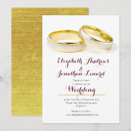 Elegante Burgundy Gold Rings Wedding Einladung