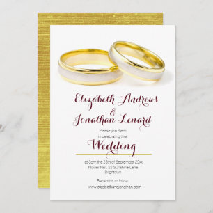 Elegante Burgundy Gold Rings Wedding Einladung