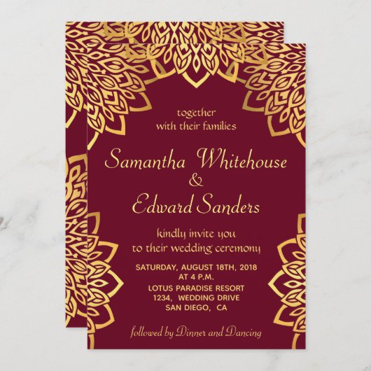 Elegante Burgundy Gold Rustikale Einladung zur Hoc (Vorne/Hinten)