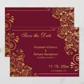 Elegante Burgundy Gold Save the Date Hochzeit (Vorne/Hinten)