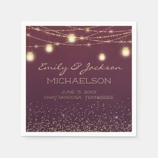 Elegante Burgundy Gold String Lights Lanterns Serviette (Vorderseite)