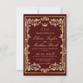 Elegante Burgundy & Gold Verzierte Frame Wedding Einladung (Vorderseite)