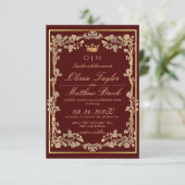 Elegante Burgundy & Gold Verzierte Frame Wedding Einladung (Stehend Vorderseite)