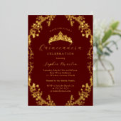 Elegante Burgundy Gold Vintag Quinceanera Folieneinladung (Stehend vorne)