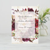 Elegante Burgundy Gold Wedding Einladung (Stehend Vorderseite)