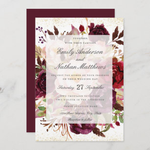 Elegante Burgundy Gold Wedding Einladung