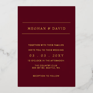 Elegante Burgundy Gold Wedding Foil Einladung