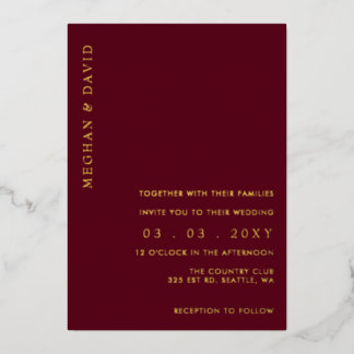 Elegante Burgundy Gold Wedding Folieneinladung