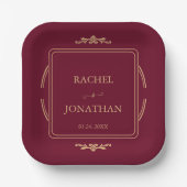 Elegante Burgundy Gold Wedding Paper Plate Pappteller (Vorderseite)