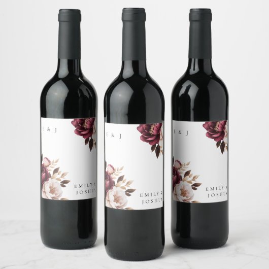 Elegante Burgundy Gold Wedding Weinetikett (Flaschen)