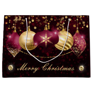 Elegante Burgundy & Gold Winter Baubles Weihnachte Große Geschenktüte