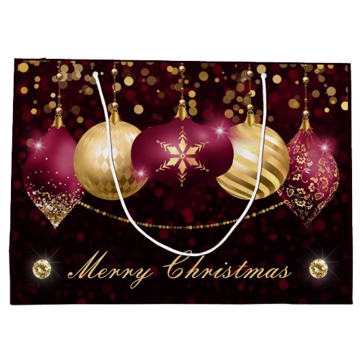 Elegante Burgundy & Gold Winter Baubles Weihnachte Große Geschenktüte (Rückseite)