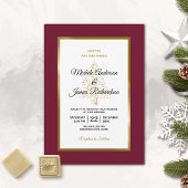Elegante Burgundy Gold Winter Holiday Wedding Einladung