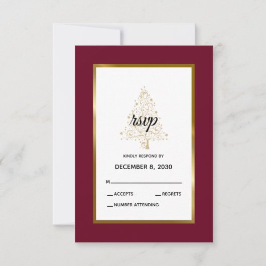 Elegante Burgundy Gold Winter Holiday Wedding RSVP Karte (Vorderseite)
