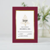 Elegante Burgundy Gold Winter Holiday Wedding RSVP Karte (Stehend Vorderseite)