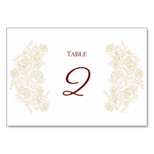 Elegante Burgundy & Golden Rose Tischkarte Tischnummer