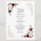 Elegante Burgundy Goldene Foil Bloral Wedding Zere Programm (Vorderseite)