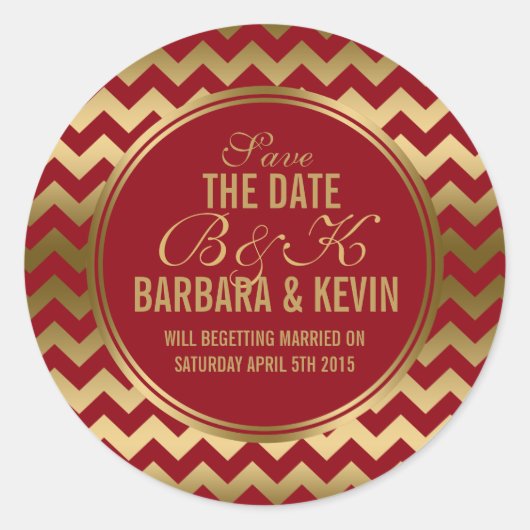 Elegante Burgundy & Goldene Zigzag Zickzack 2 Runder Aufkleber (Vorderseite)