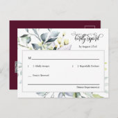 Elegante Burgundy Green Blätter QR Code Address UA Postkarte (Vorne/Hinten)