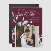 Elegante Burgundy Grüne Blätter speichern das Datu Magnetkarte (Vorne/Hinten)