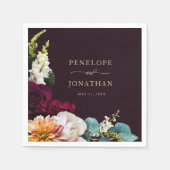 Elegante Burgundy Herbst Floral Gold Script Hochze Serviette (Vorderseite)