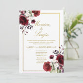 Elegante Burgundy Hochzeit Einladung auf Spanisch (Stehend Vorderseite)