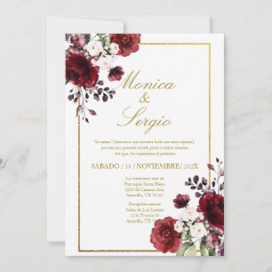 Elegante Burgundy Hochzeit Einladung auf Spanisch