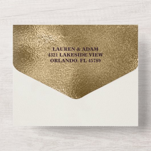 Elegante Burgundy & Imitate Gold Wedding All In One Einladung (Rückseite)